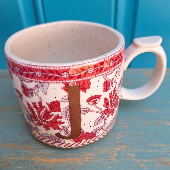 J Mug Anthropologie Coffee Cup Vintage Mugs Pink Ornate Speckled Stone - Picture 12 of 17